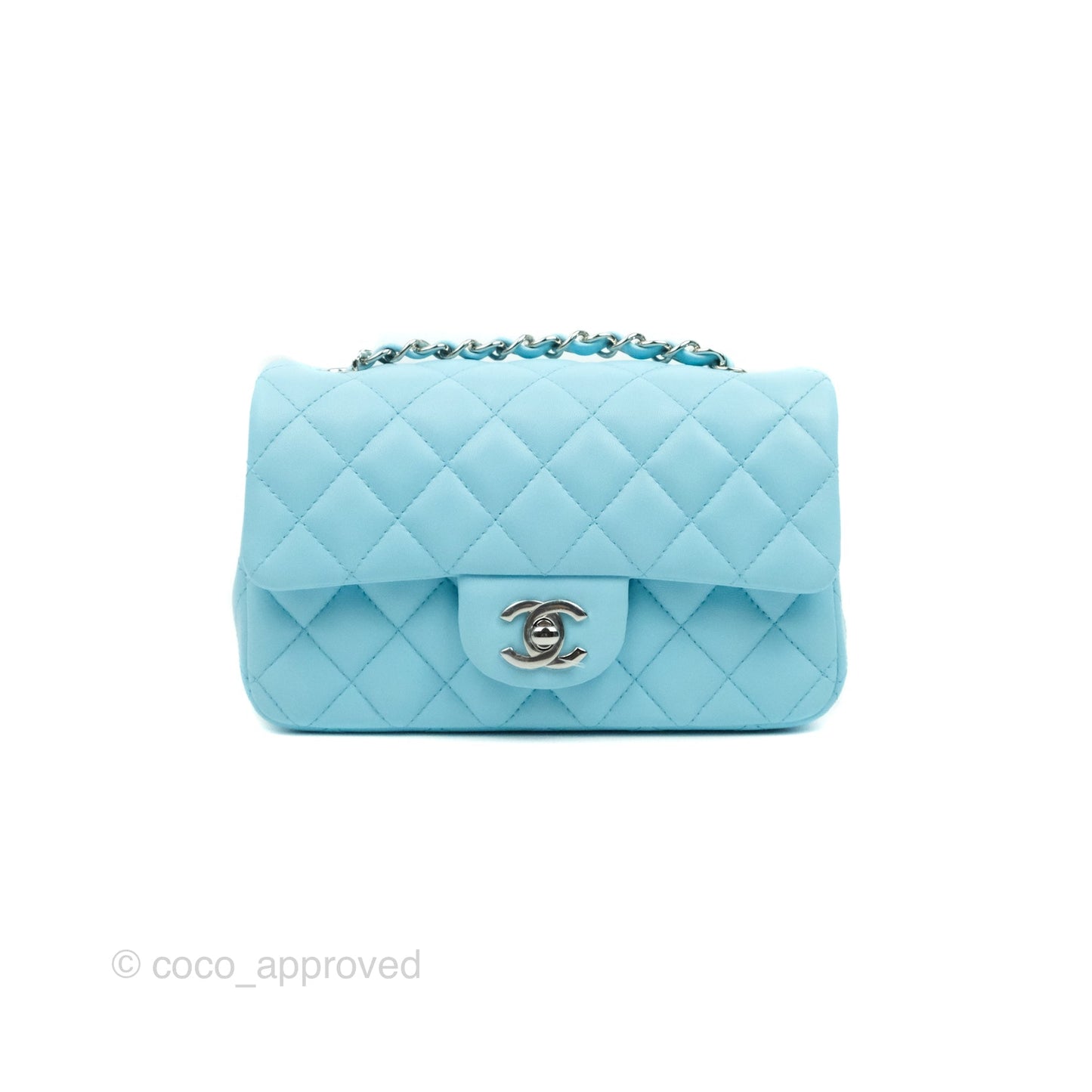 Chanel Classic Mini Rectangular Flap Blue Lambskin Silver Hardware 21S