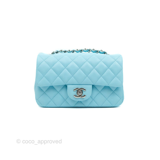 Chanel Classic Mini Rectangular Flap Blue Lambskin Silver Hardware 21S