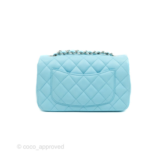 Chanel Classic Mini Rectangular Flap Blue Lambskin Silver Hardware 21S