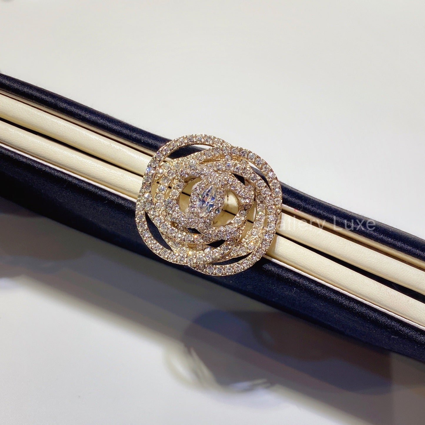 No.2033-Chanel Satin Crystal Camellia Clutch Bag