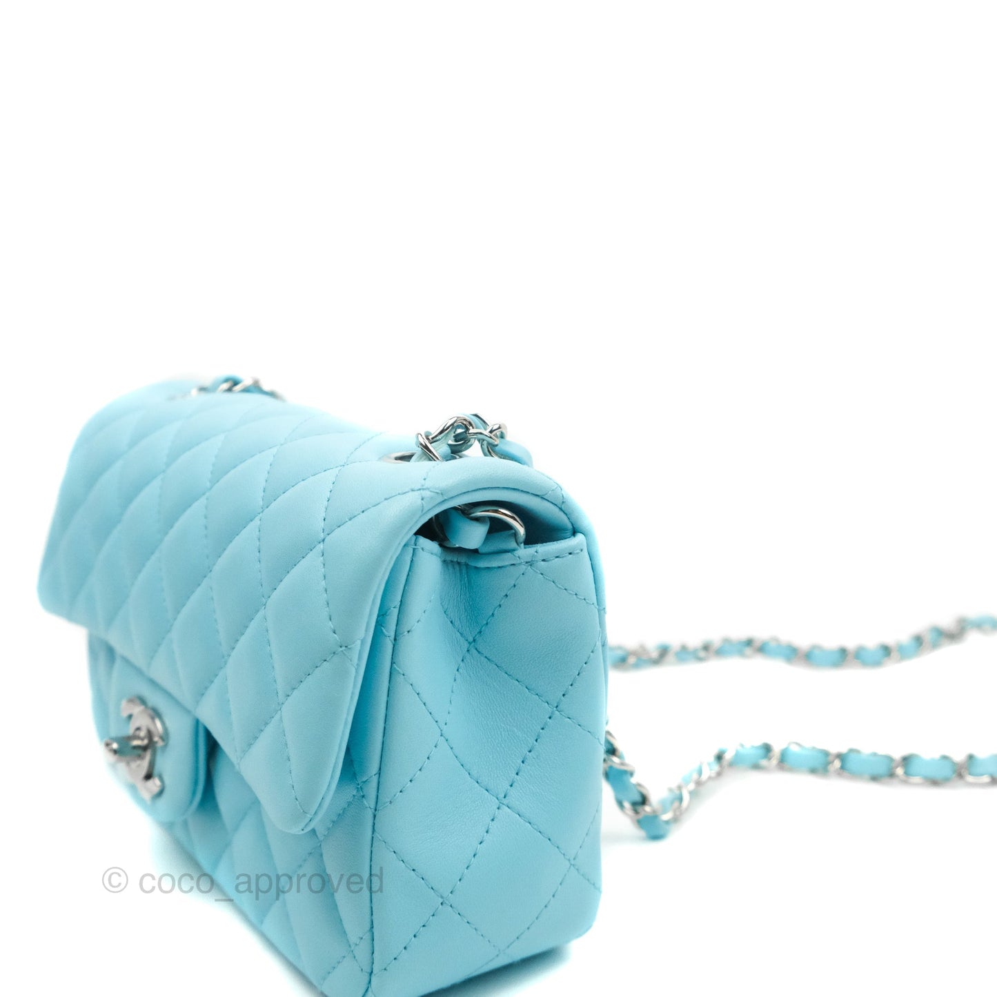 Chanel Classic Mini Rectangular Flap Blue Lambskin Silver Hardware 21S