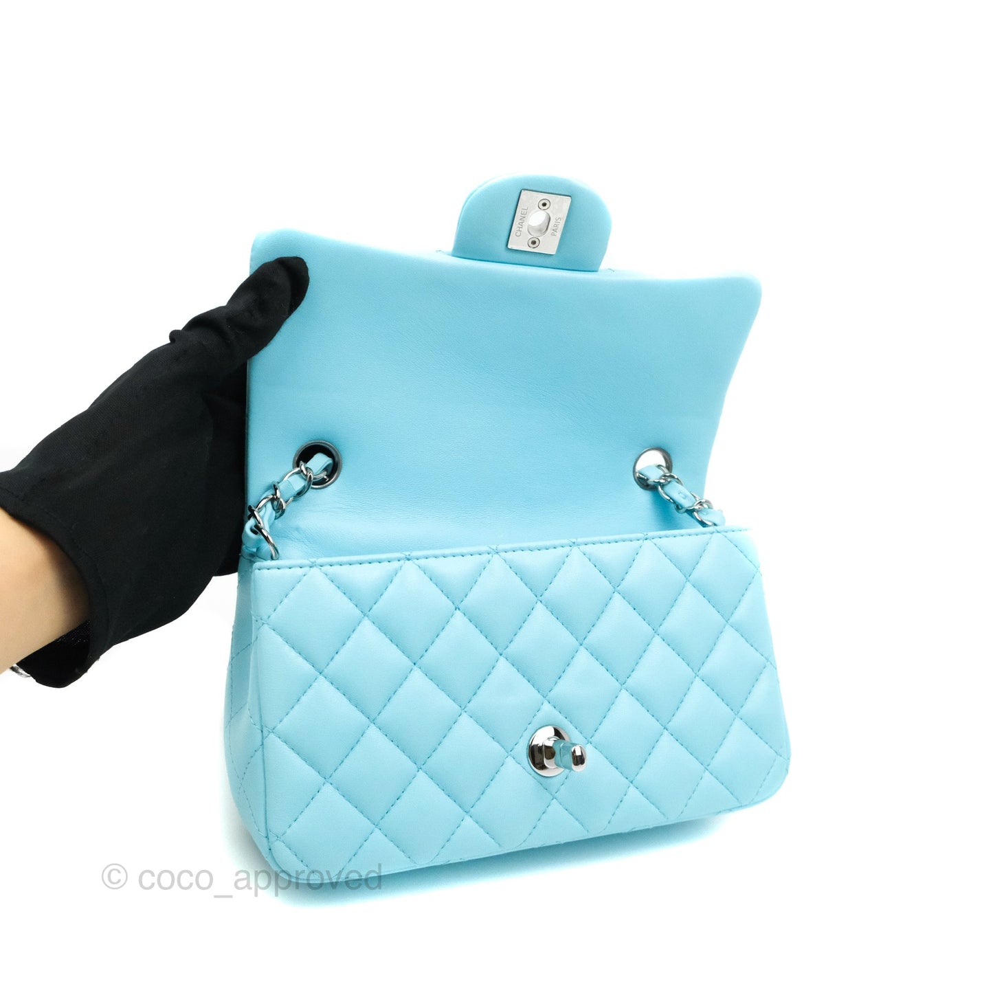 Chanel Classic Mini Rectangular Flap Blue Lambskin Silver Hardware 21S