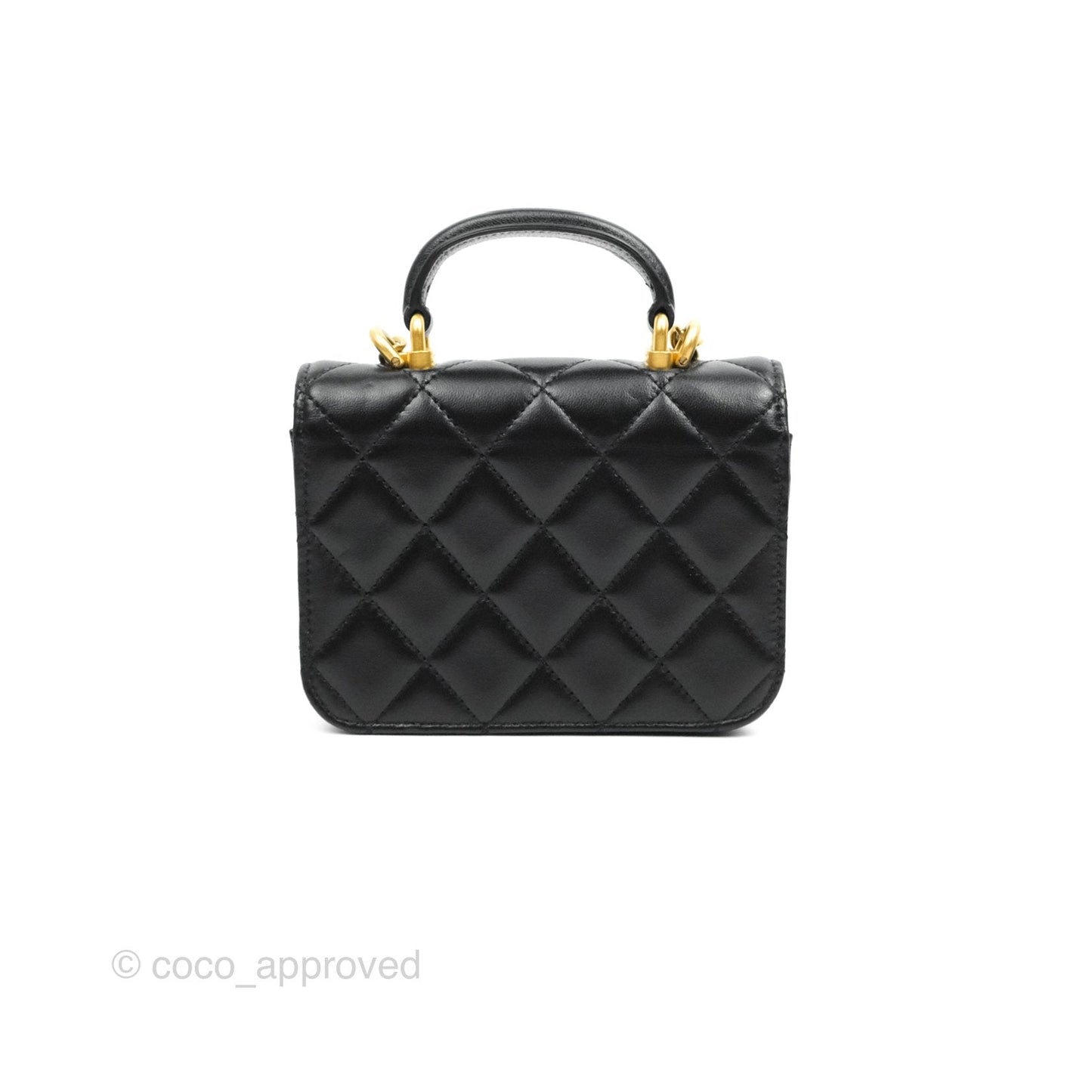Chanel Mini Handle Flap Coin Purse With Chain Black Lambskin Gold Hardware