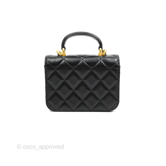 Chanel Mini Handle Flap Coin Purse With Chain Black Lambskin Gold Hardware