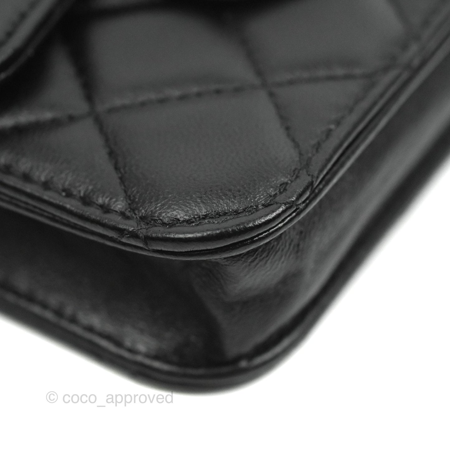 Chanel Mini Handle Flap Coin Purse With Chain Black Lambskin Gold Hardware