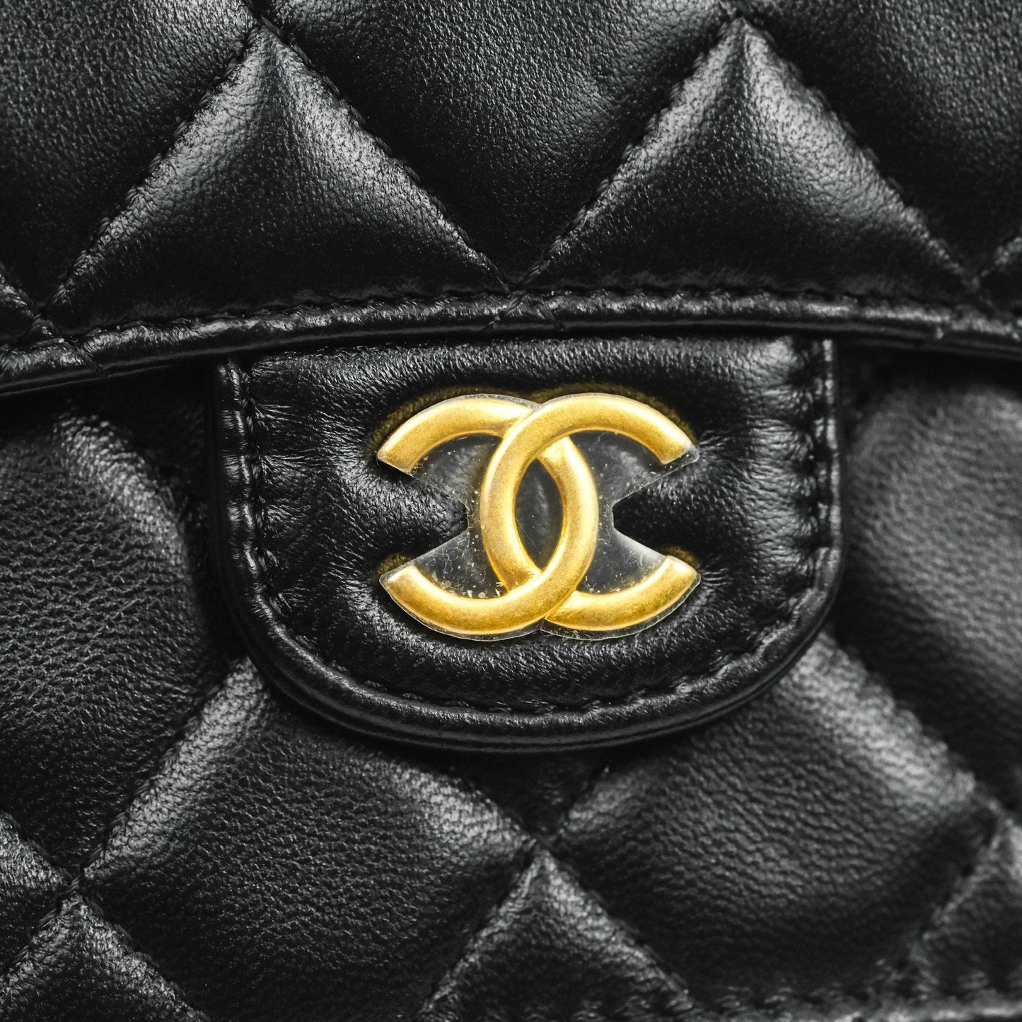 Chanel Mini Handle Flap Coin Purse With Chain Black Lambskin Gold Hardware