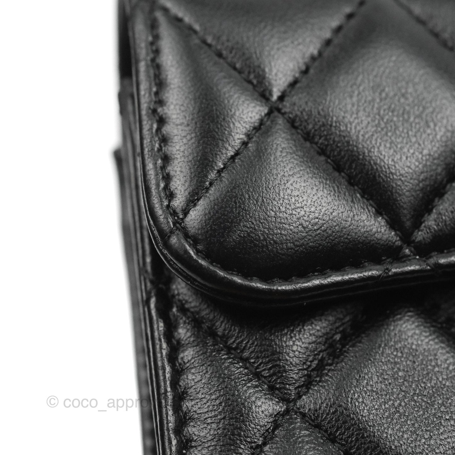 Chanel Mini Handle Flap Coin Purse With Chain Black Lambskin Gold Hardware