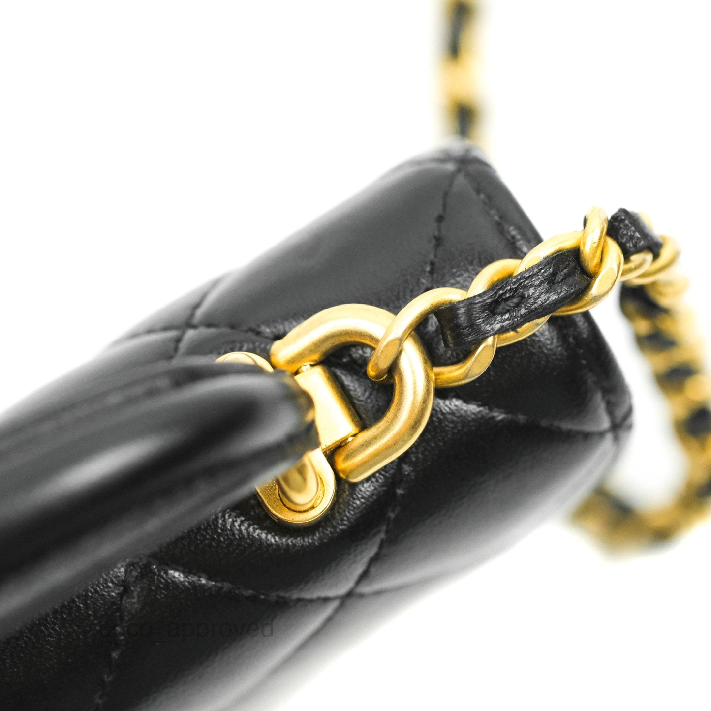 Chanel Mini Handle Flap Coin Purse With Chain Black Lambskin Gold Hardware