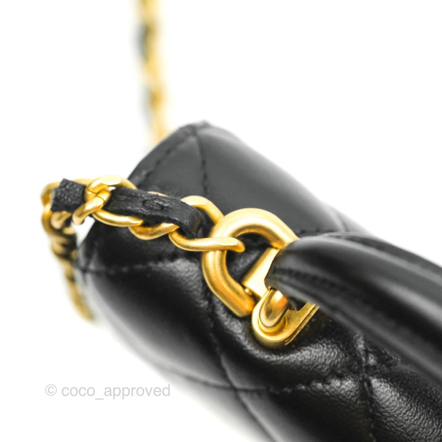 Chanel Mini Handle Flap Coin Purse With Chain Black Lambskin Gold Hardware