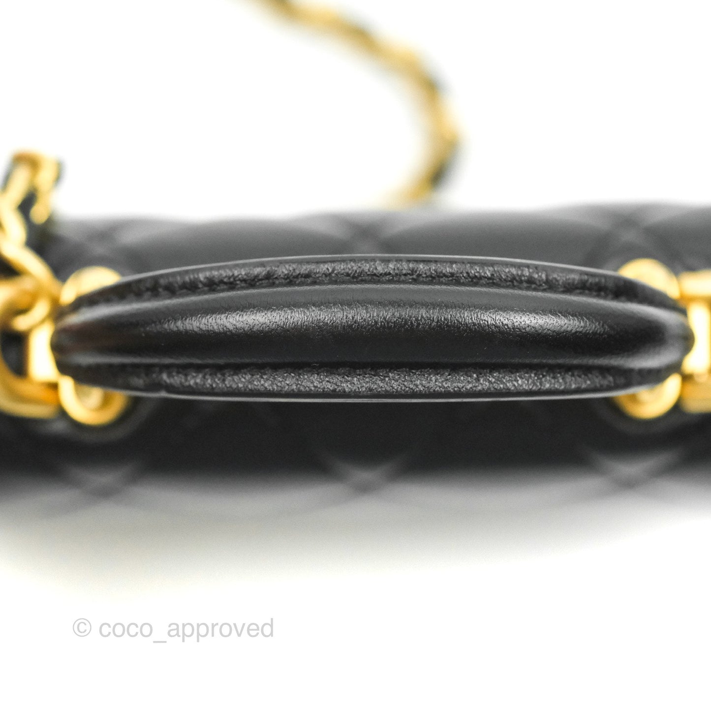Chanel Mini Handle Flap Coin Purse With Chain Black Lambskin Gold Hardware