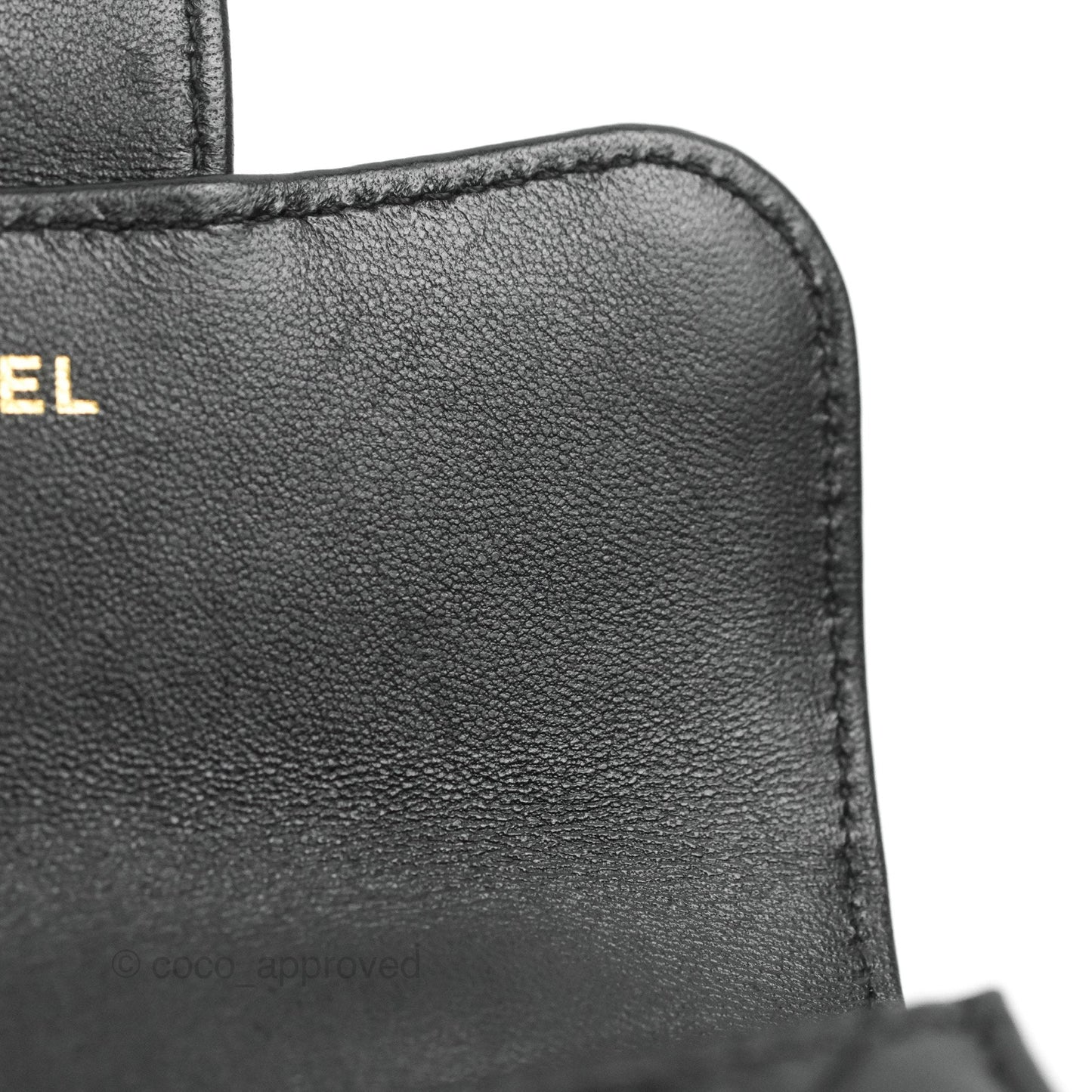 Chanel Mini Handle Flap Coin Purse With Chain Black Lambskin Gold Hardware