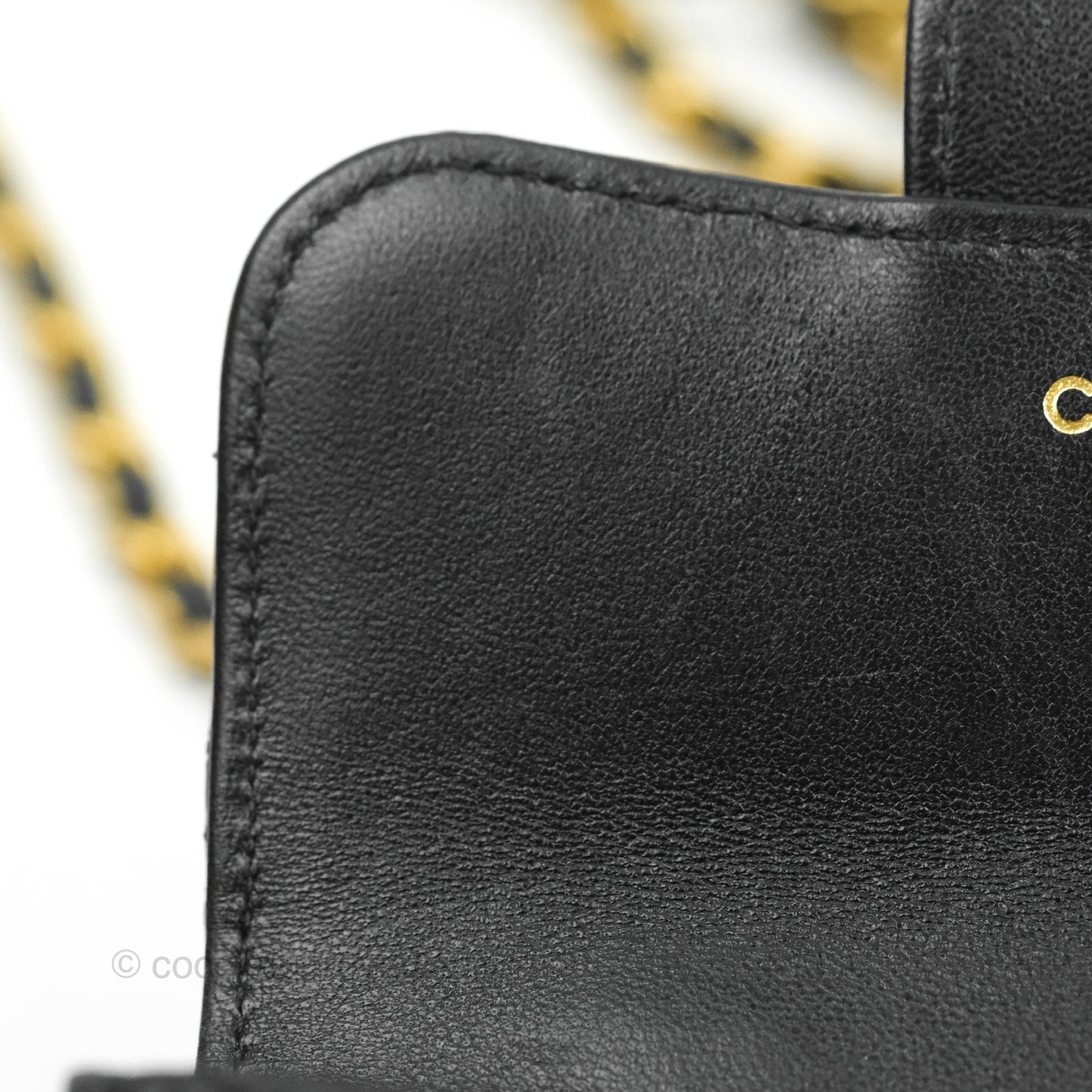 Chanel Mini Handle Flap Coin Purse With Chain Black Lambskin Gold Hardware