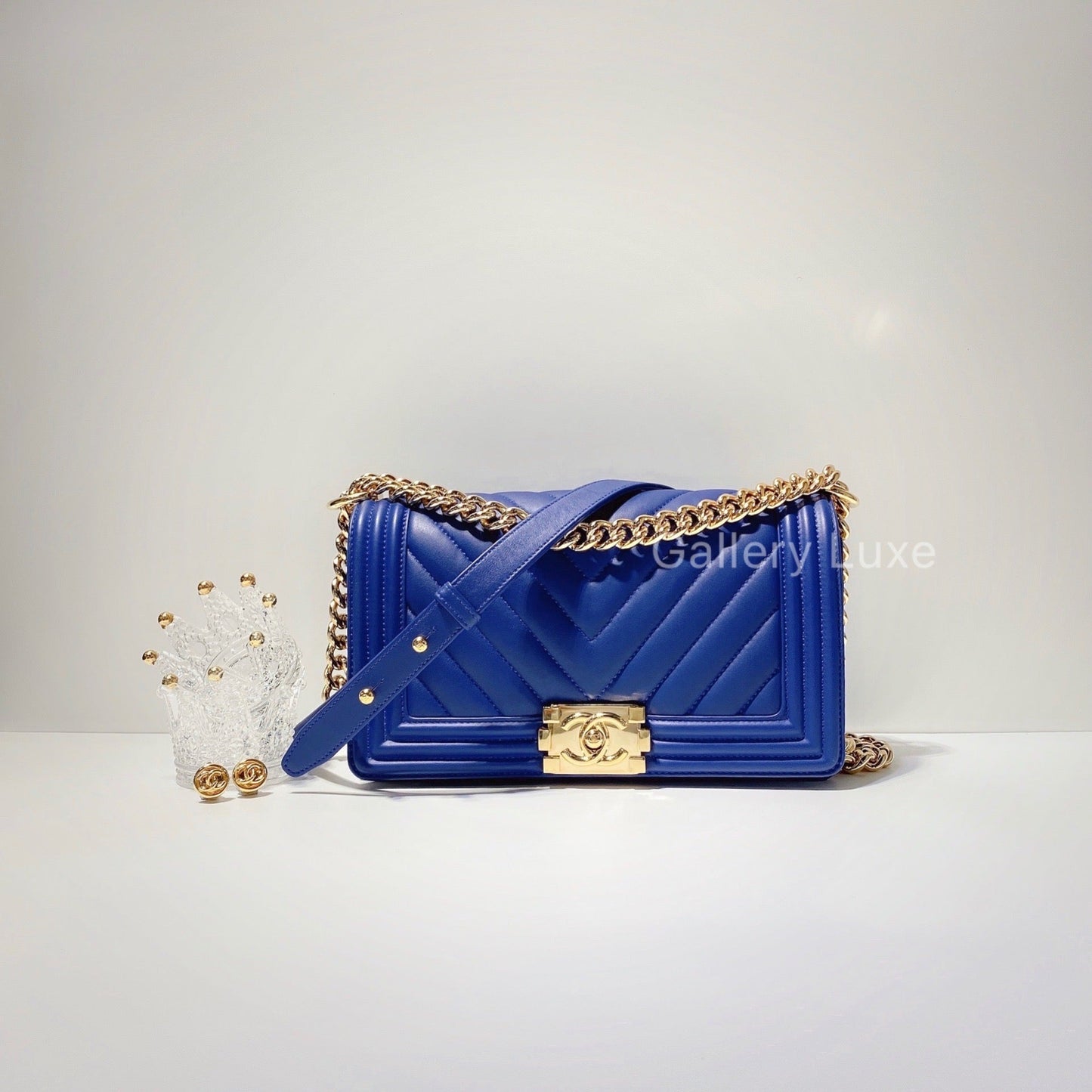 No.001485-Chanel Calfskin Chevron Boy 25cm