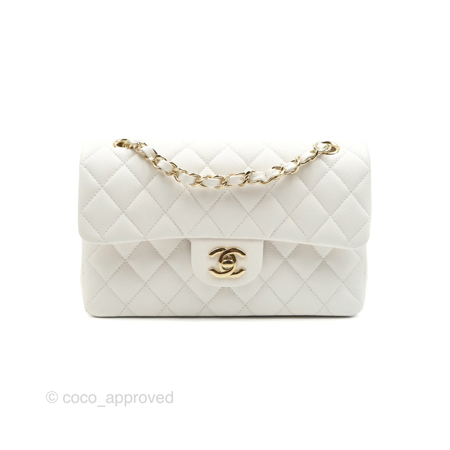 Chanel Classic Small S/M Flap White Caviar Gold Hardware