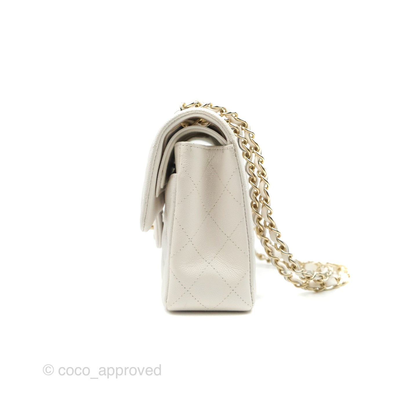 Chanel Classic Small S/M Flap White Caviar Gold Hardware