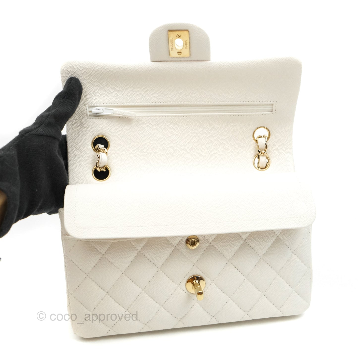 Chanel Classic Small S/M Flap White Caviar Gold Hardware