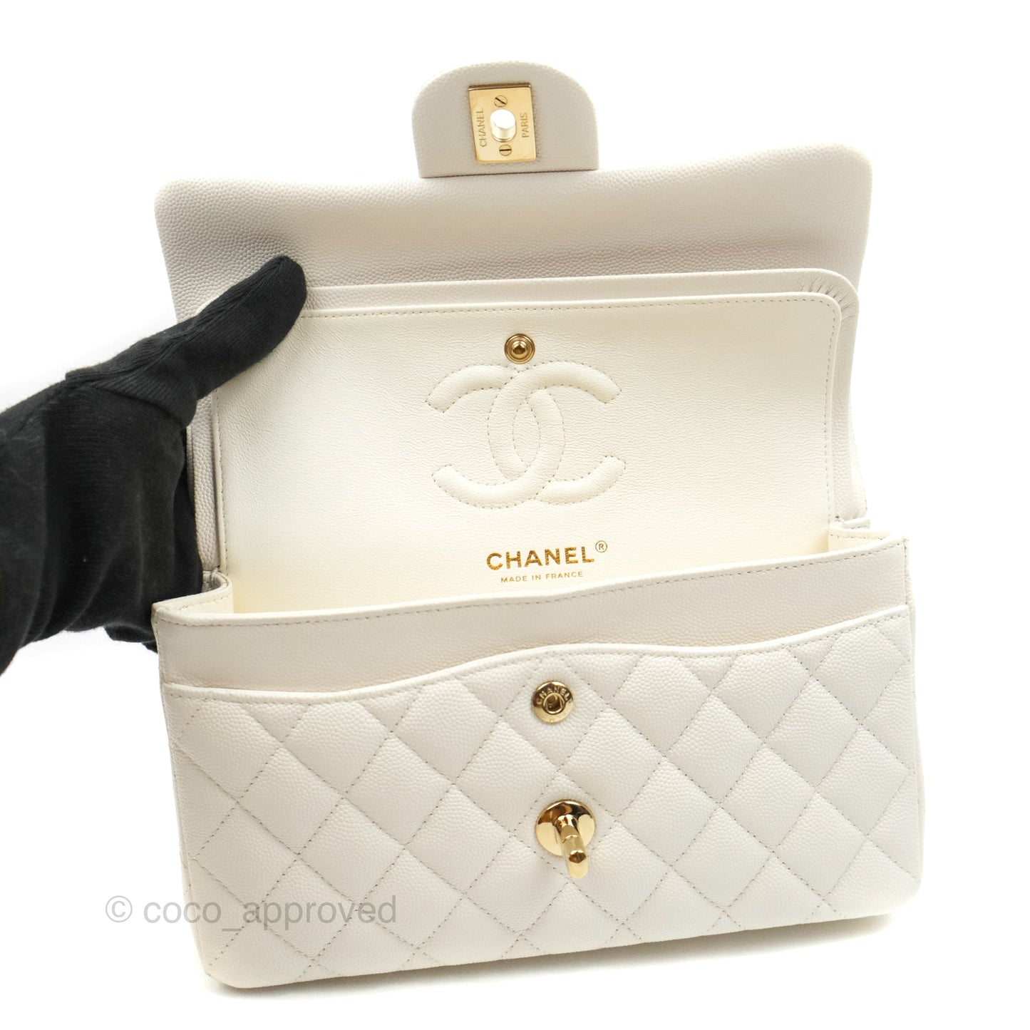Chanel Classic Small S/M Flap White Caviar Gold Hardware