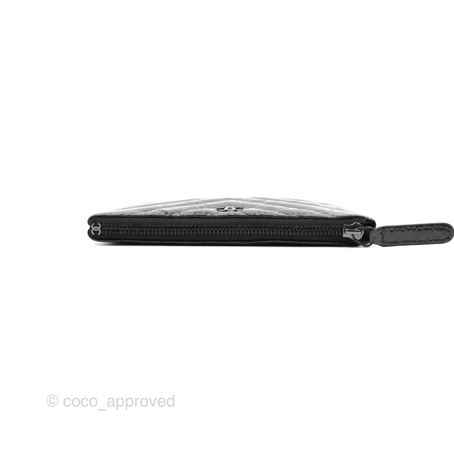 Chanel Chevron Mini O Case Black Shiny Aged Calfskin So Black