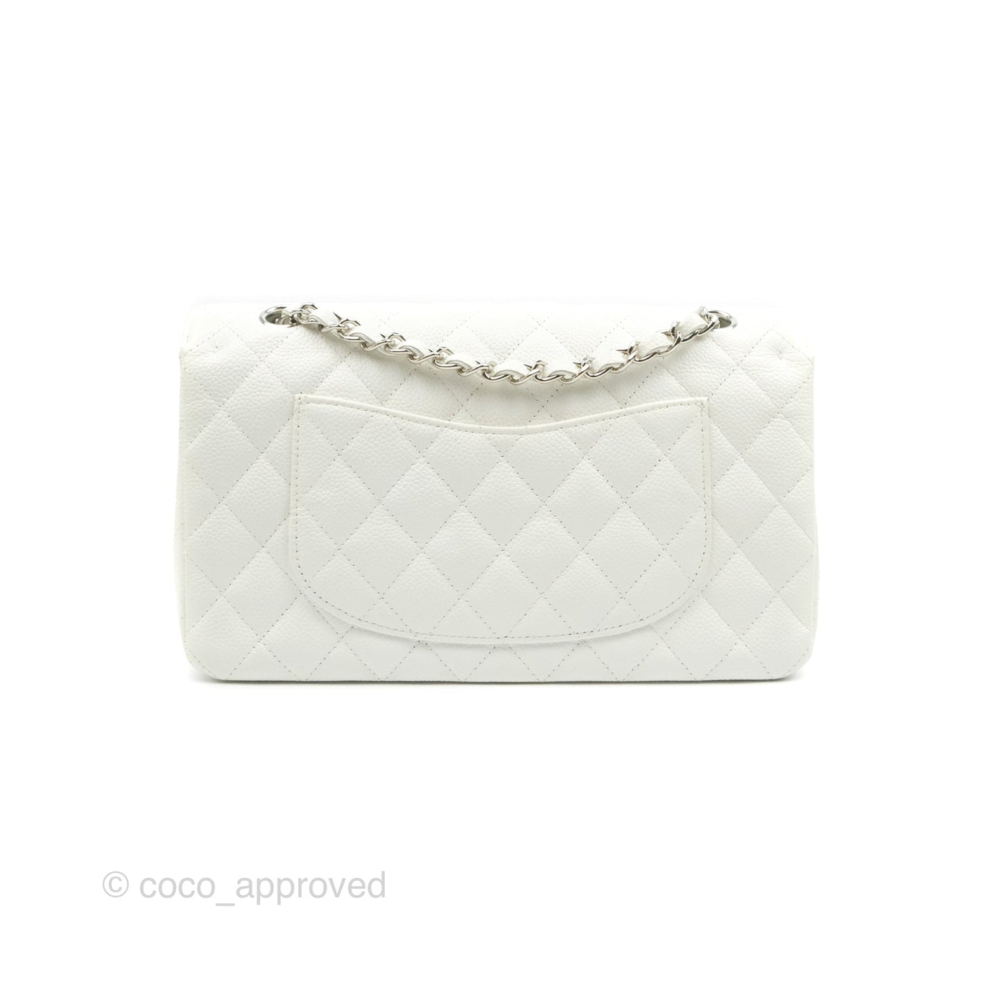 Chanel Quilted M/L Medium Double Flap White Caviar Silver Hardware