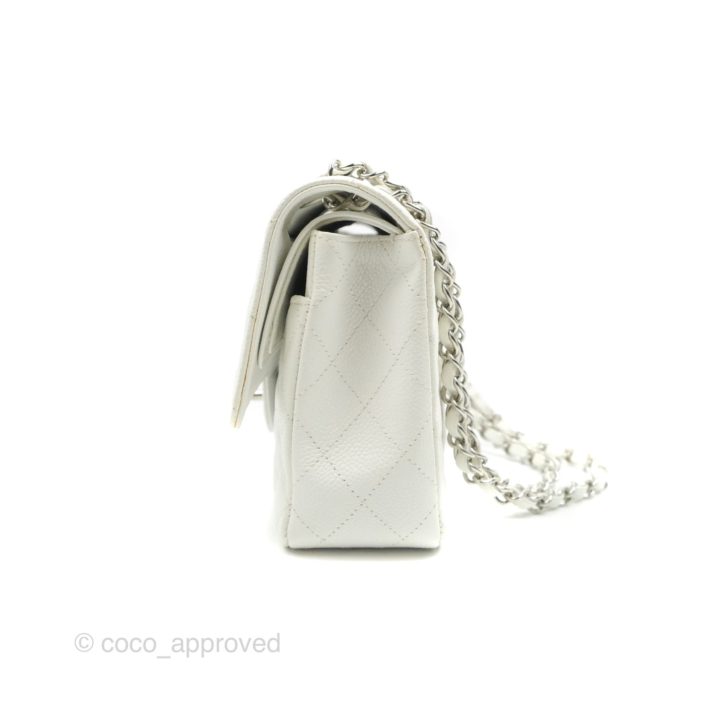 Chanel Quilted M/L Medium Double Flap White Caviar Silver Hardware