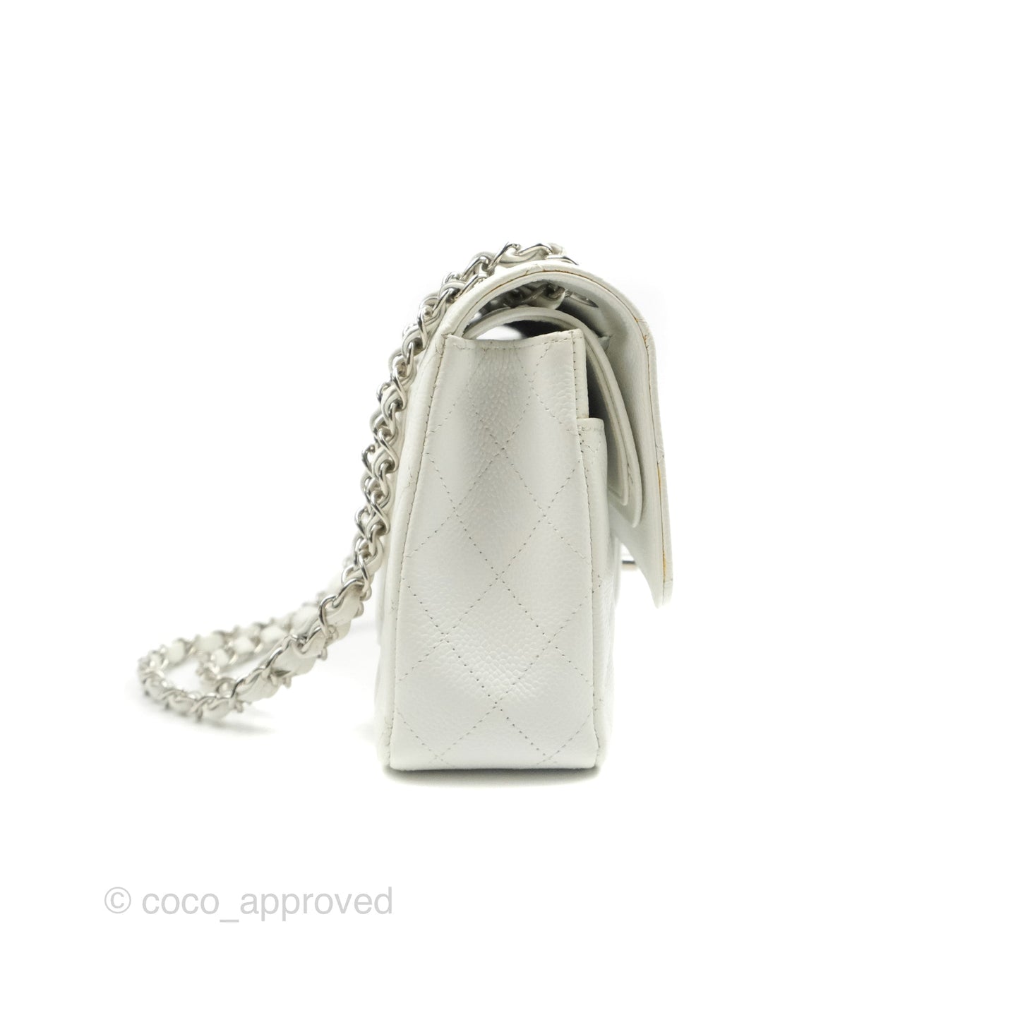 Chanel Quilted M/L Medium Double Flap White Caviar Silver Hardware