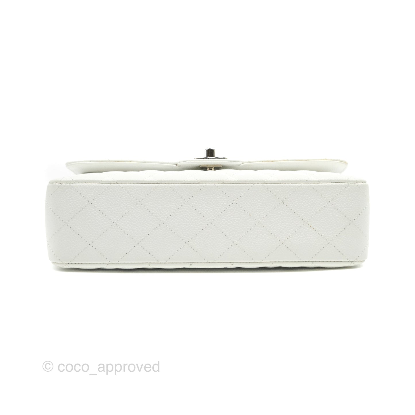 Chanel Quilted M/L Medium Double Flap White Caviar Silver Hardware