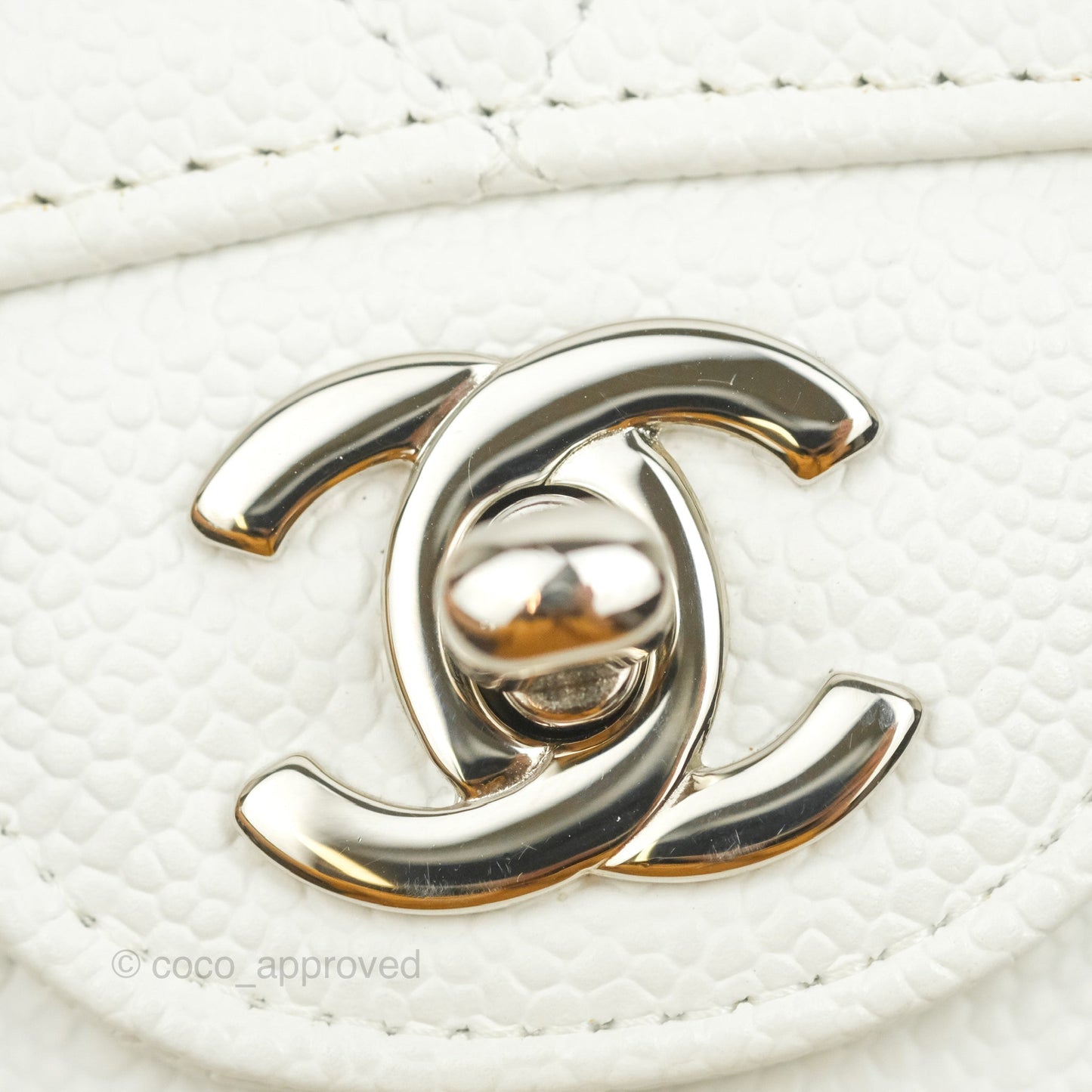 Chanel Quilted M/L Medium Double Flap White Caviar Silver Hardware
