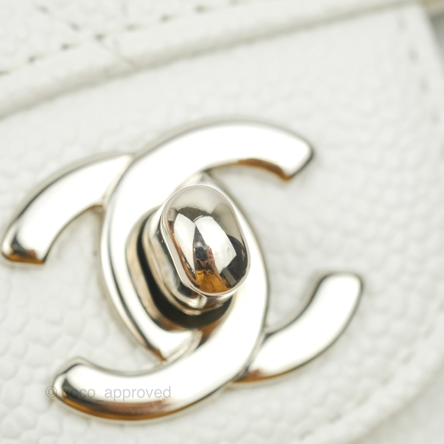 Chanel Quilted M/L Medium Double Flap White Caviar Silver Hardware