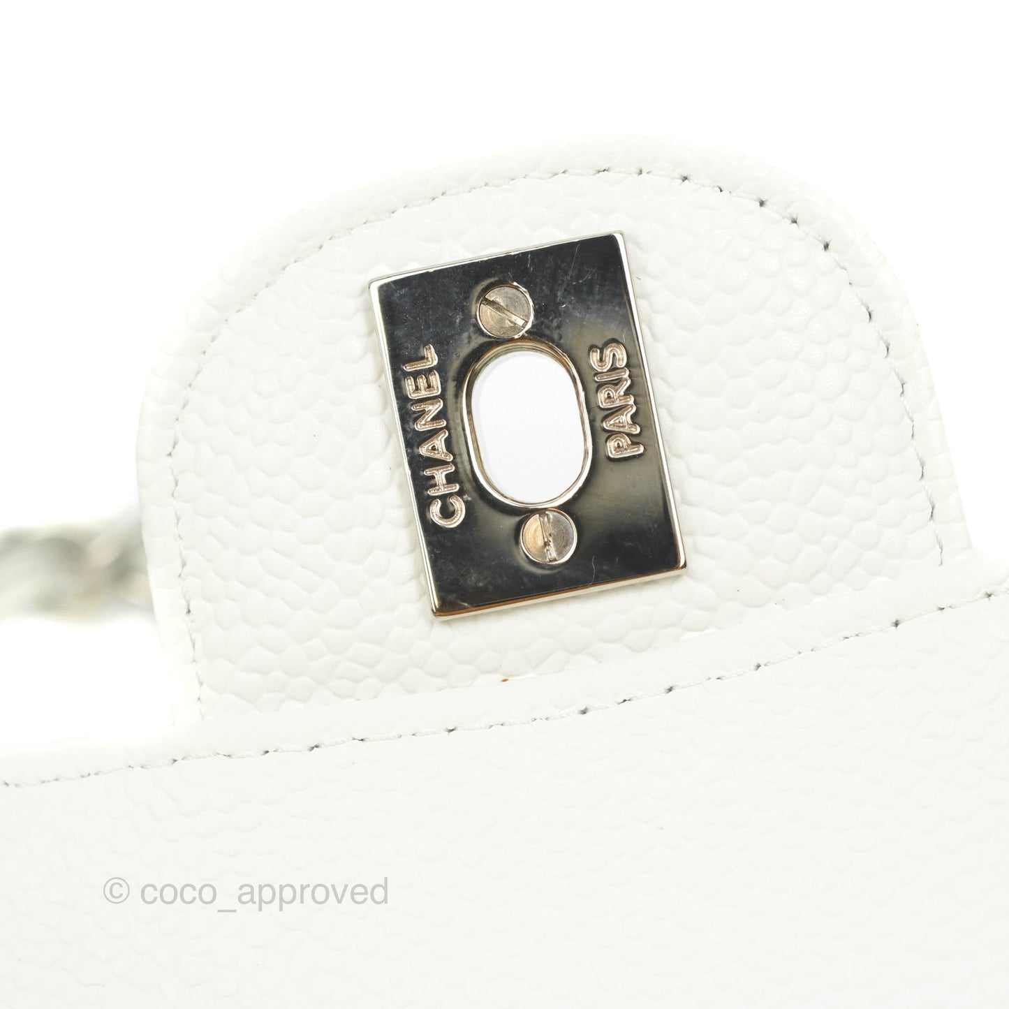 Chanel Quilted M/L Medium Double Flap White Caviar Silver Hardware