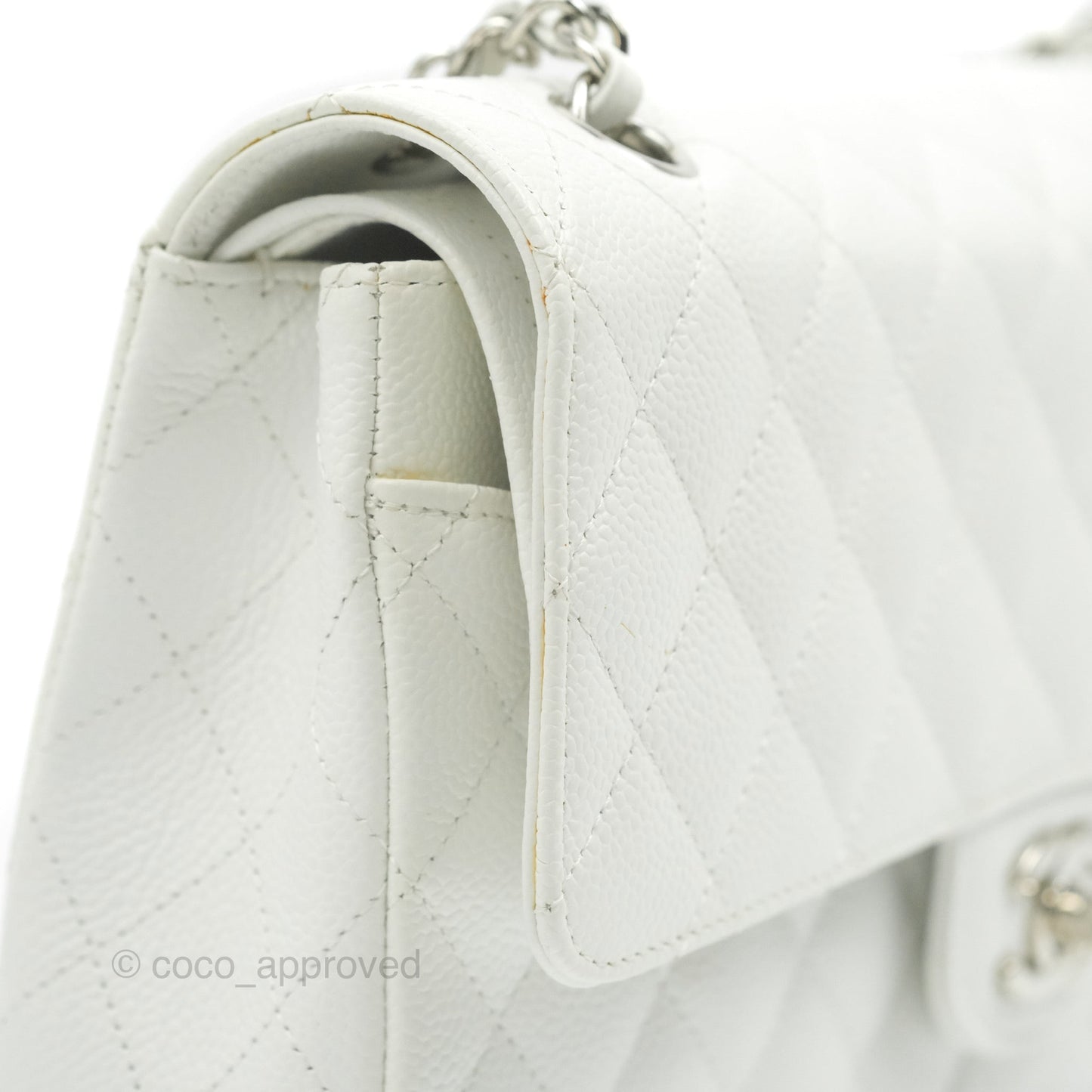 Chanel Quilted M/L Medium Double Flap White Caviar Silver Hardware