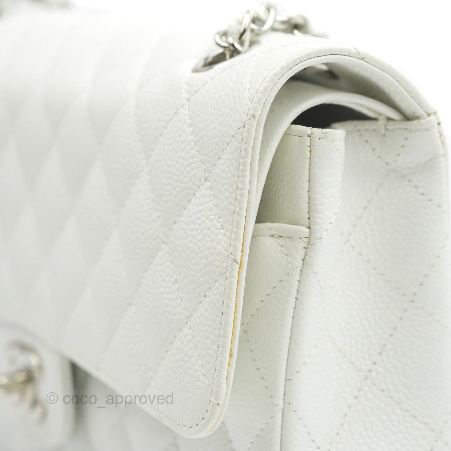 Chanel Quilted M/L Medium Double Flap White Caviar Silver Hardware