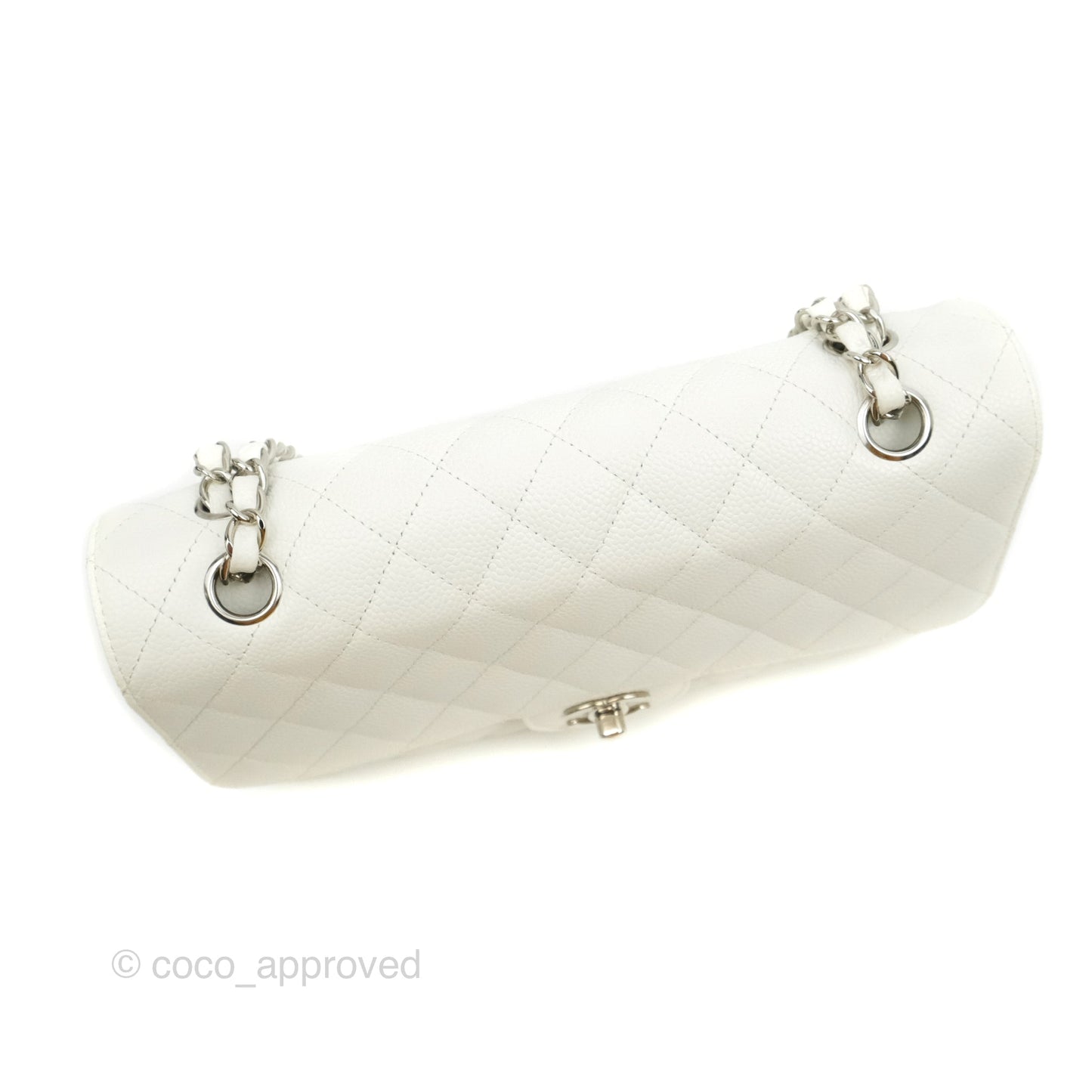 Chanel Quilted M/L Medium Double Flap White Caviar Silver Hardware