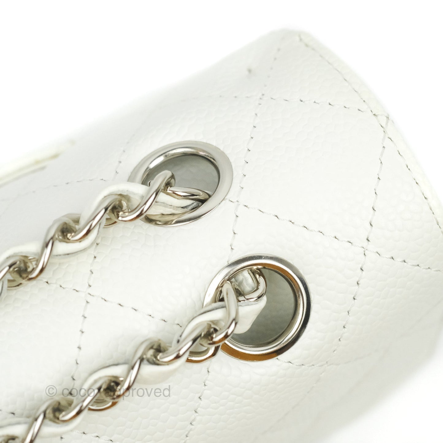 Chanel Quilted M/L Medium Double Flap White Caviar Silver Hardware