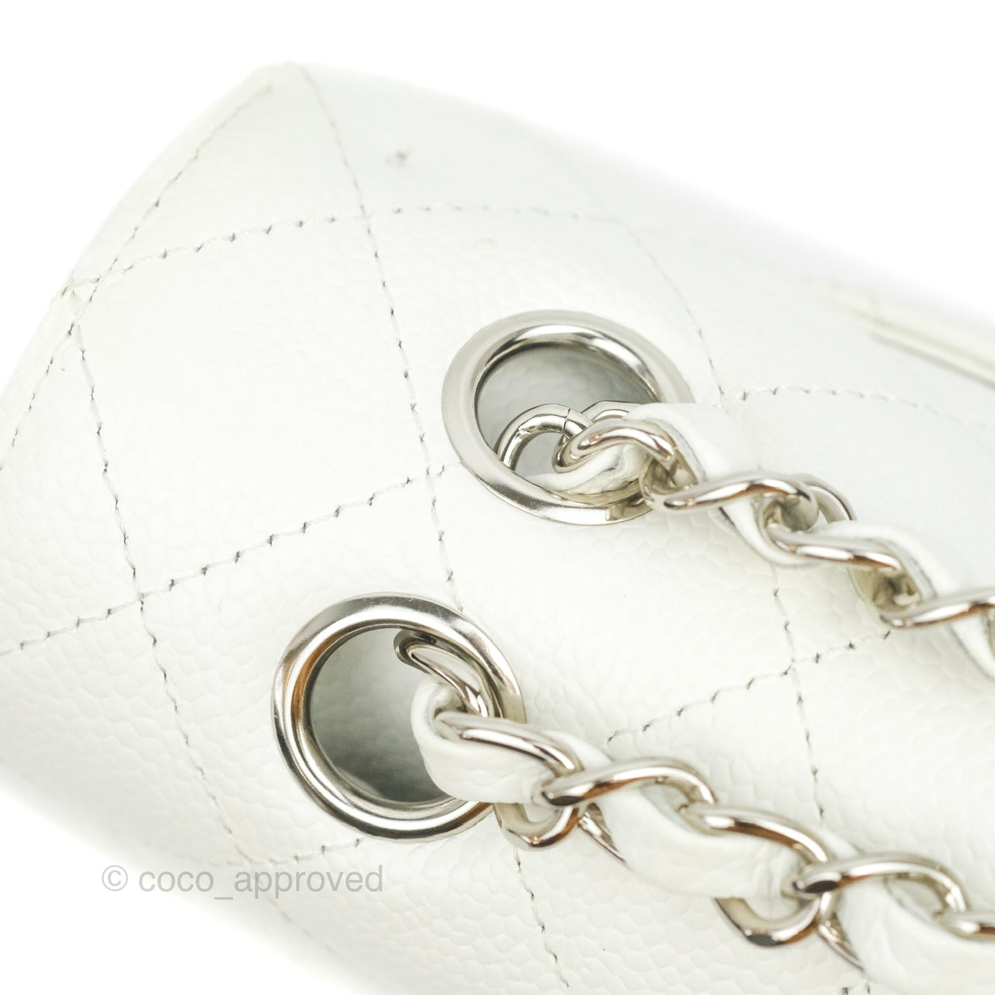 Chanel Quilted M/L Medium Double Flap White Caviar Silver Hardware