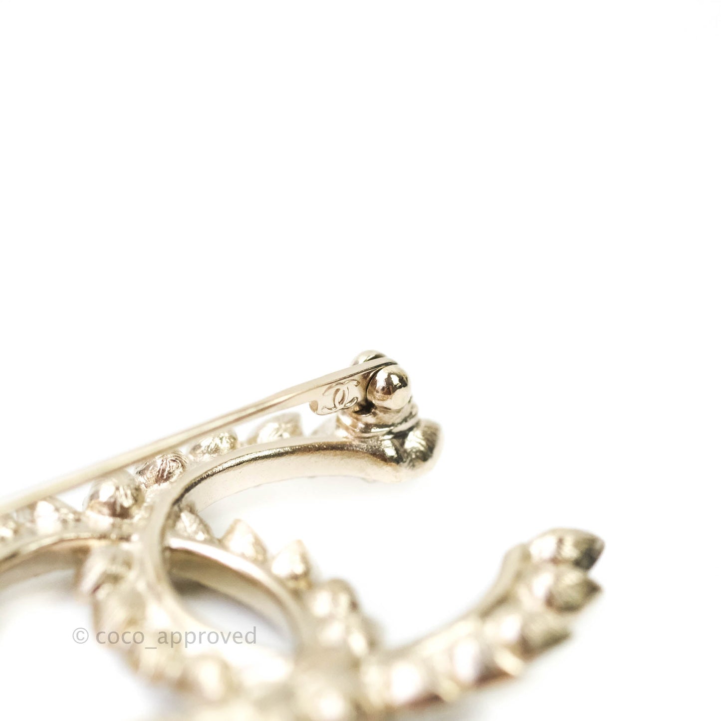 Chanel CC Crystal Brooch Light Gold Tone 20A
