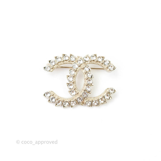 Chanel CC Crystal Brooch Light Gold Tone 20A