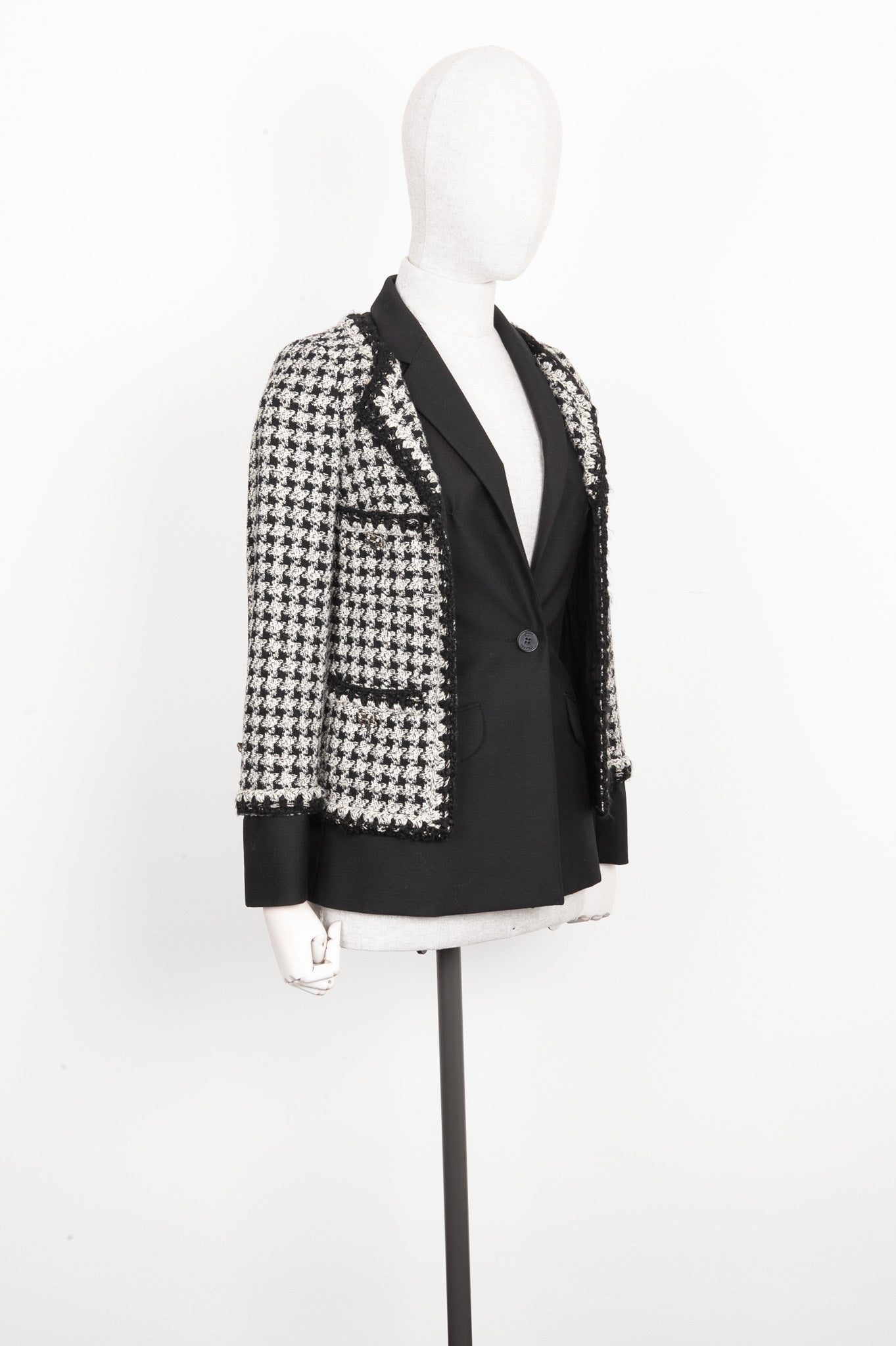 CHANEL Layered Jacket Tweed Houndstooth