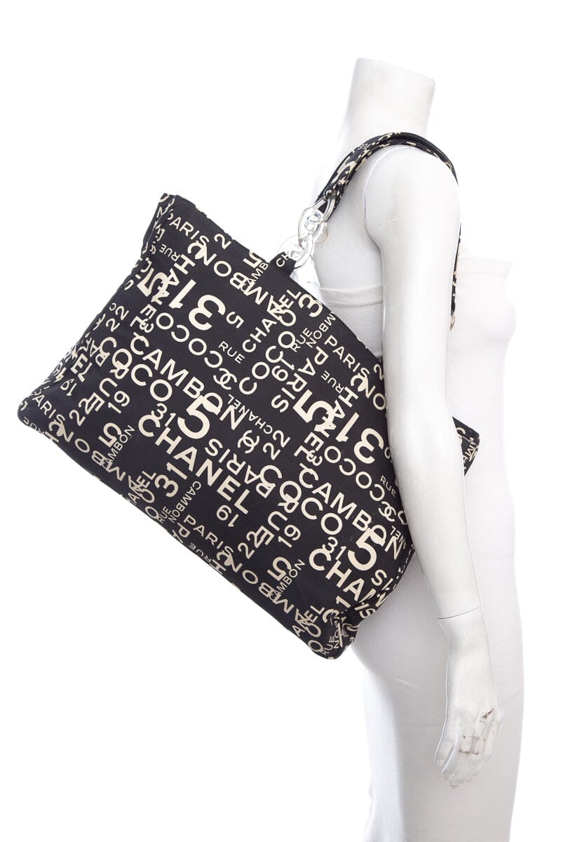 Luxury Chanel Black & White Rue Cambon Canvas Beach Tote
