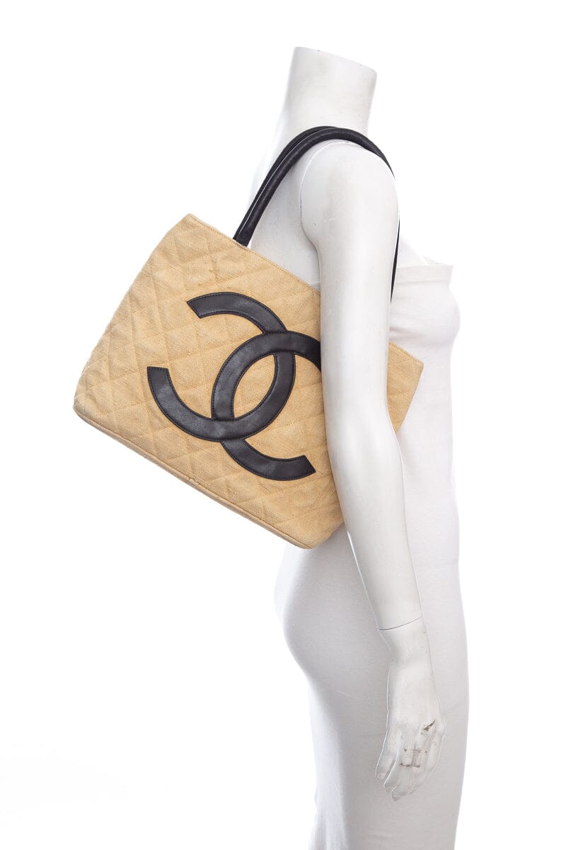 Luxury Chanel Vintage 1991 Beige Cloth Cambon Tote