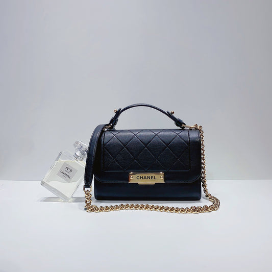 No.3773-Chanel Label Click Flap Bag with Top Handle
