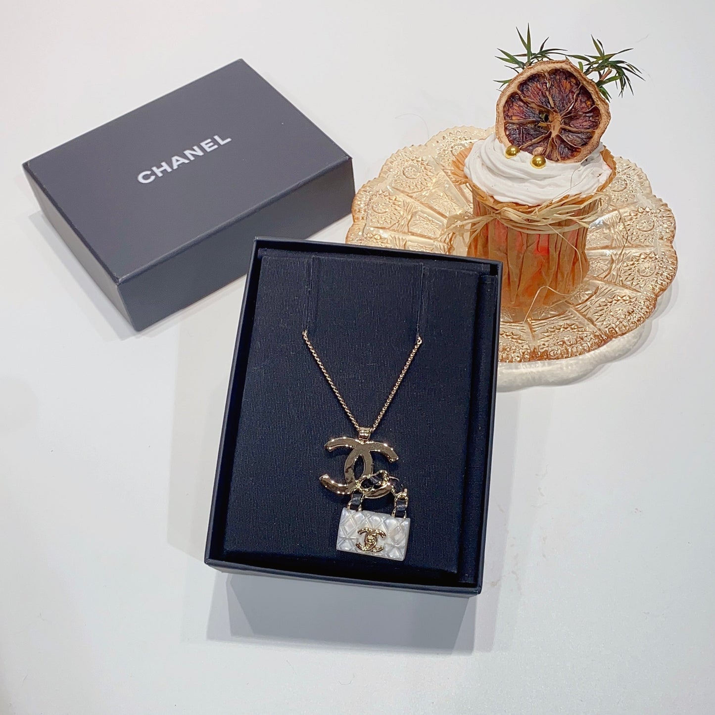 No.3782-Chanel Coco Mark With Leather Handbag Charm Necklace