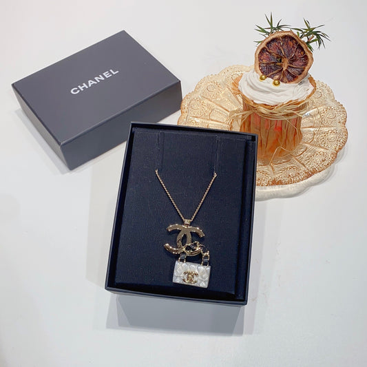 No.3782-Chanel Coco Mark With Leather Handbag Charm Necklace