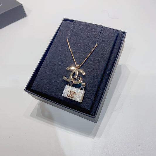 No.3782-Chanel Coco Mark With Leather Handbag Charm Necklace