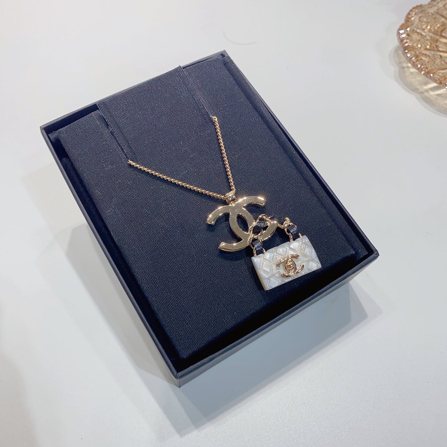 No.3782-Chanel Coco Mark With Leather Handbag Charm Necklace