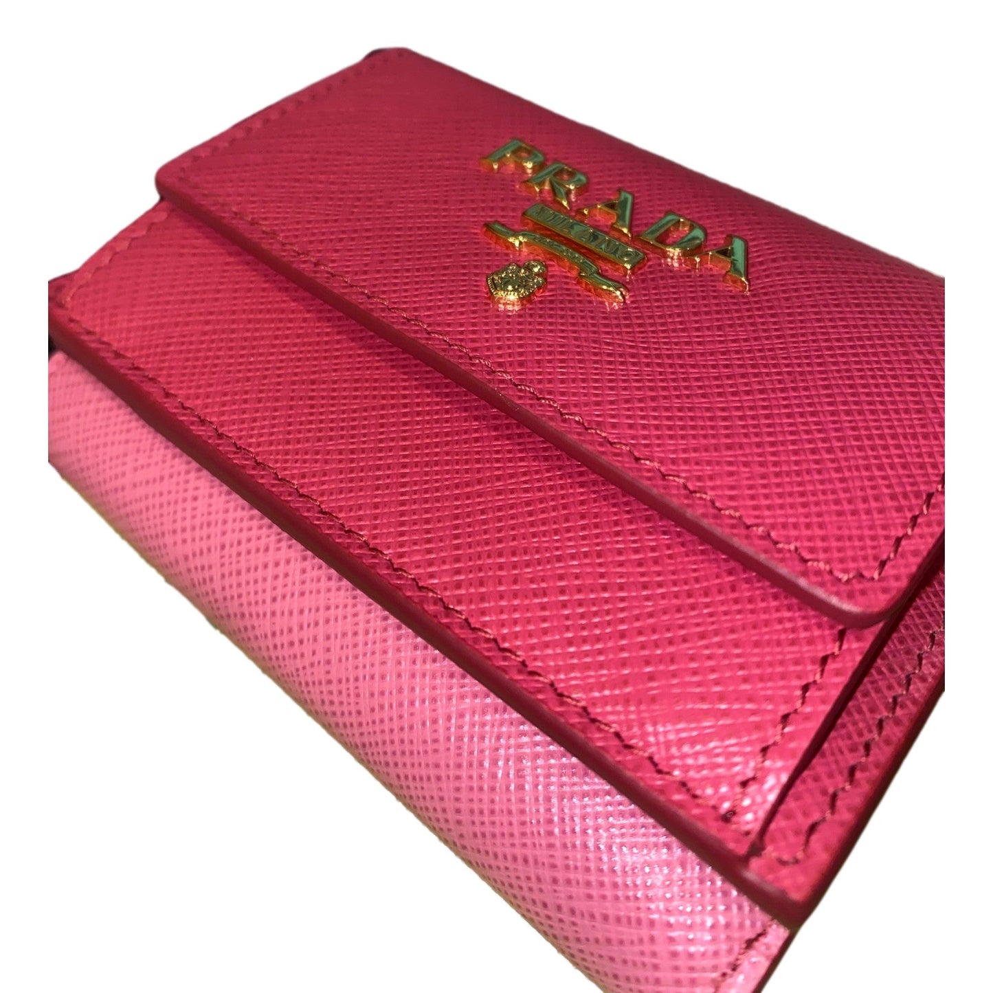 Luxury PradaTwo-Toned Pink Tri-Fold Saffiano Wallet