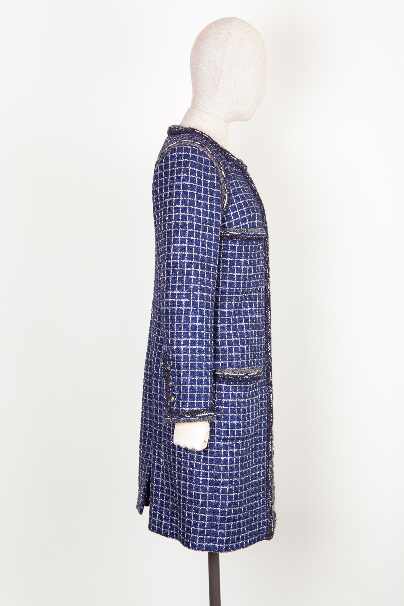 CHANEL Coat Fantasy Tweed Blue