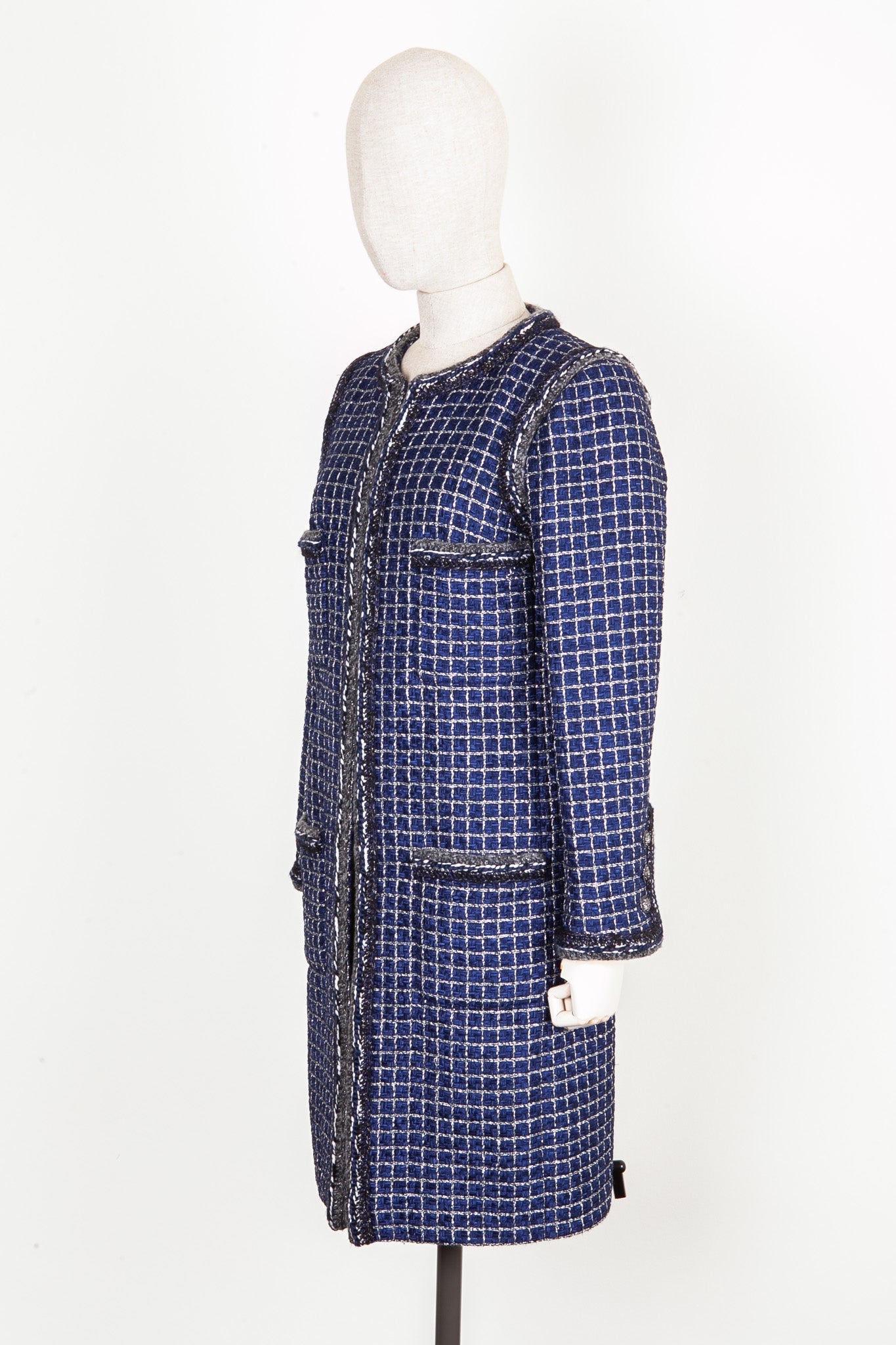 CHANEL Coat Fantasy Tweed Blue