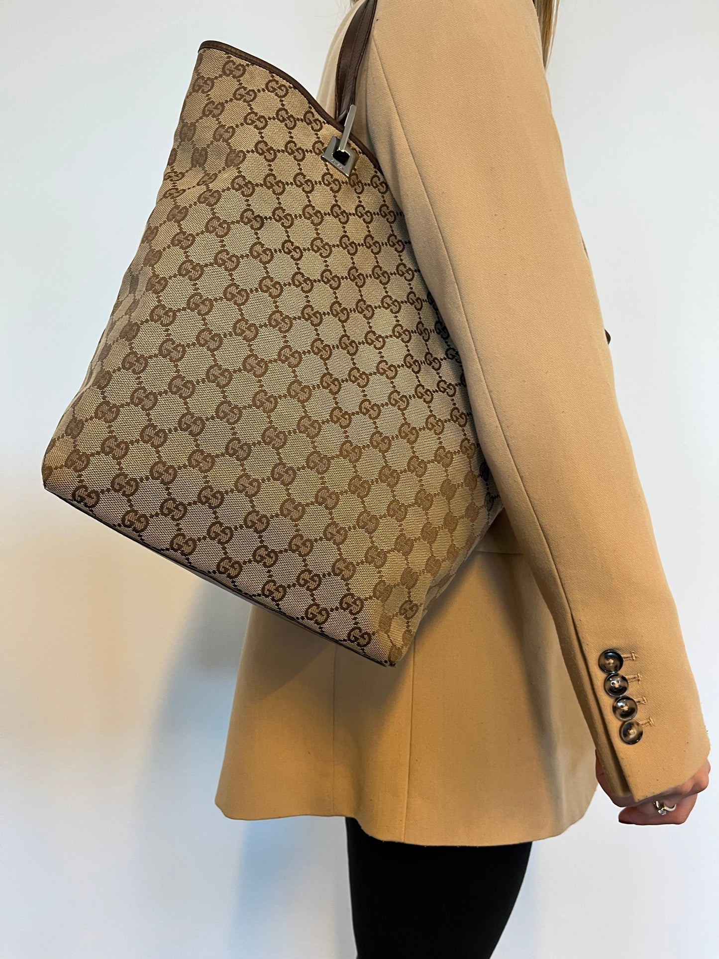 Luxury Gucci Jacquard x Leather Tote
