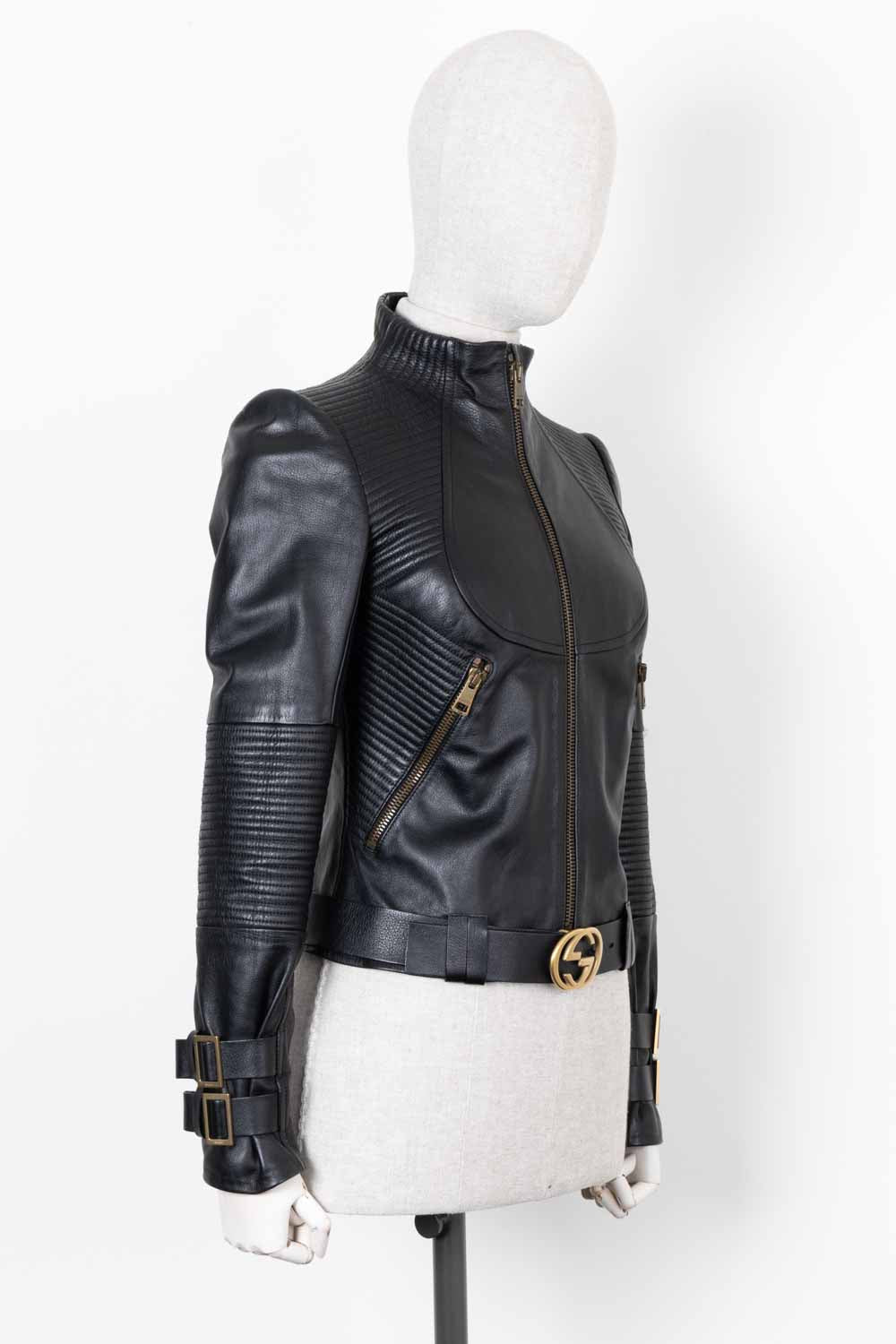 Luxury Gucci Trending 2025 GG Biker Jacket Leather Black