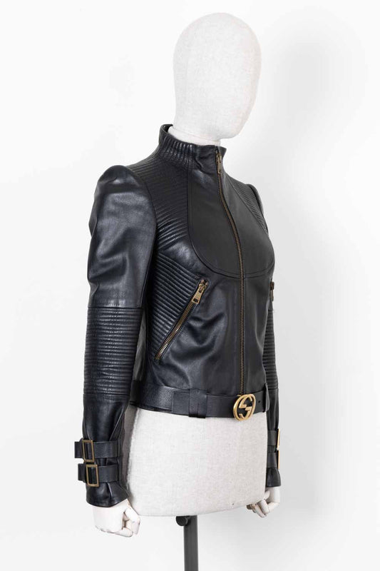 Luxury Gucci Trending 2025 GG Biker Jacket Leather Black